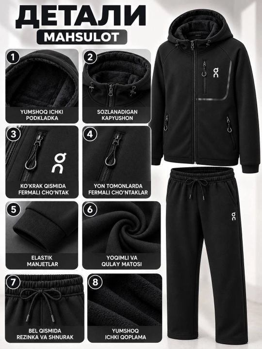 Erkaklar uchun issiq sport kostyumi, qishki olimpiika, flisli, XL–5XL