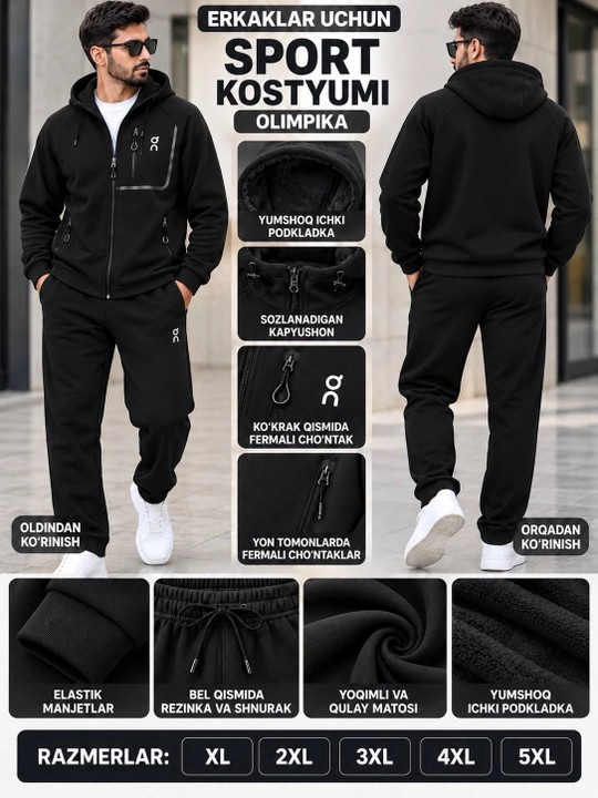 Erkaklar uchun issiq sport kostyumi, qishki olimpiika, flisli, XL–5XL