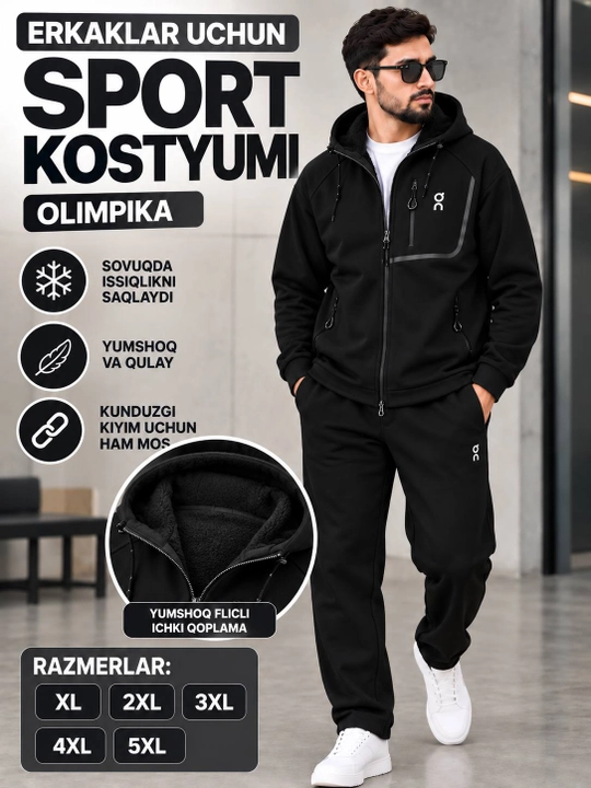 Erkaklar uchun issiq sport kostyumi, qishki olimpiika, flisli, XL–5XL - 