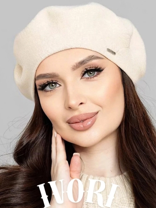 Ayollar shapkasi, beret, issiq shapka, qishki bosh kiyim, mo'ynali shapka, trikotaj beret