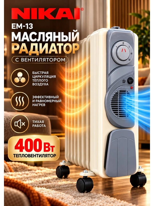 NIKAI moyli isitgichi, termo-puflanadigan pech + quritgich, 13 ta qovurg‘a, 30 kv.m gacha