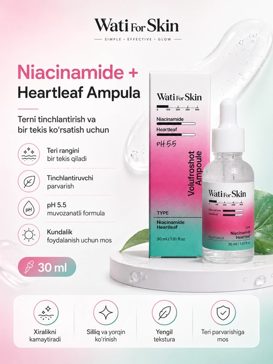 Wati For Skin Ниацинамид Сердцелистник, уход для жирной кожи и расширенных пор 30 мл
