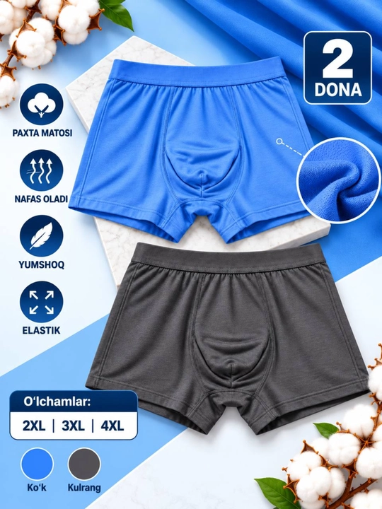 Erkaklar bokserlari, 2/3 dona to‘plam, yumshoq va qulay