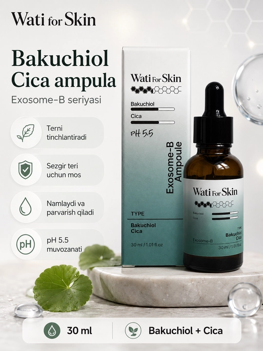 Wati For Skin Бакучиол и CICA, антивозрастной и успокаивающий уход, 30 мл