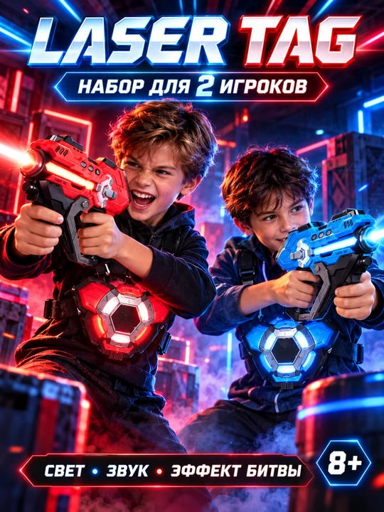 Лазертаг набор Multiplayer 2/4 игрока: 2/4 бластера + 2/4 жилета с подсчётом очков - 