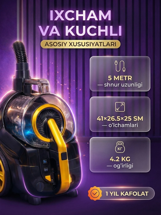 BOSH sensorli changyutgichi, uy uchun, 3600 Vt, innovatsion, teleskopik quvurli, qopsiz