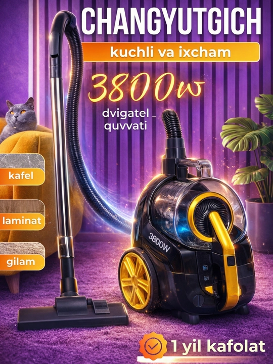 BOSH sensorli changyutgichi, uy uchun, 3600 Vt, innovatsion, teleskopik quvurli, qopsiz