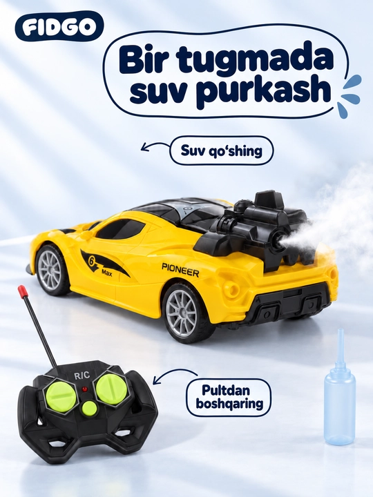 Bug‘ va yoritgichli radio boshqariladigan mashina, tezligi 15 km gacha, akkumulyatorli
