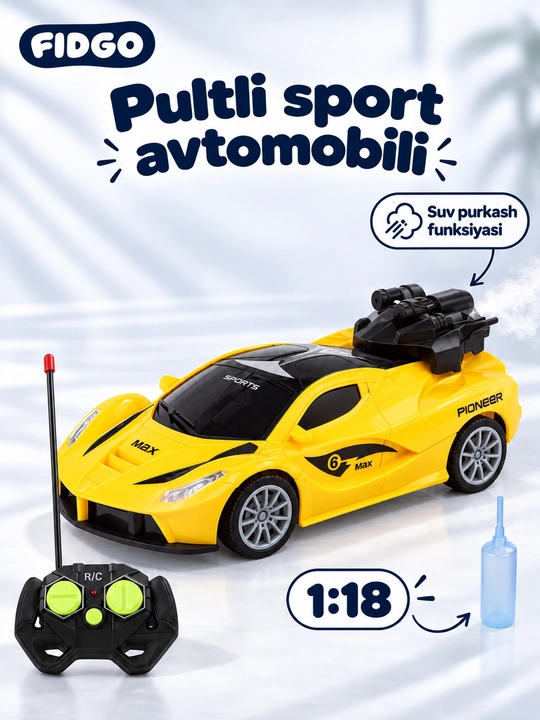Bug‘ va yoritgichli radio boshqariladigan mashina, tezligi 15 km gacha, akkumulyatorli