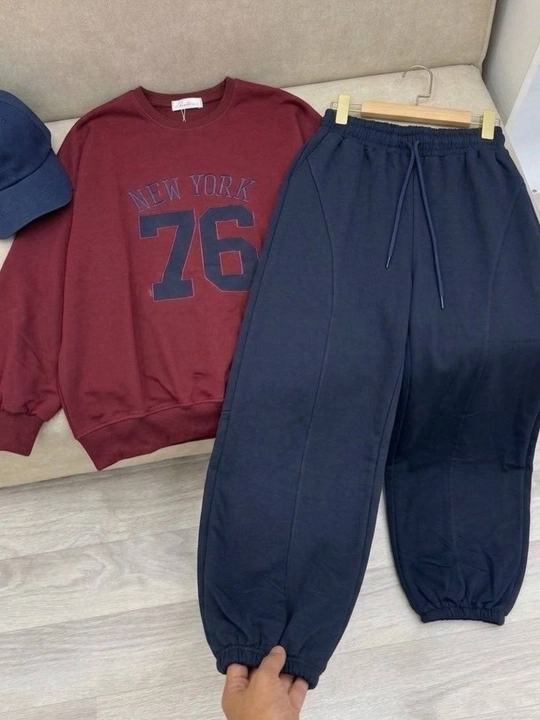 Ayollar uchun sport kostyum, svitshot va keng shim, zamonaviy kundalik kiyim to‘plami - 