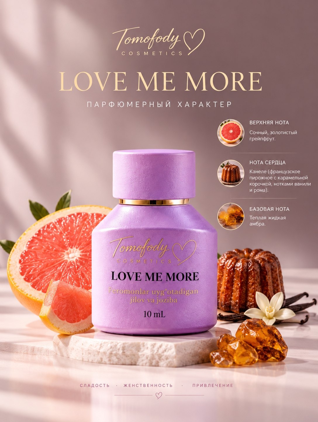 TOMOFODY Eau de Parfum 10 ml — feromonli ayollar atiri, uzoq saqlanuvchi parfum