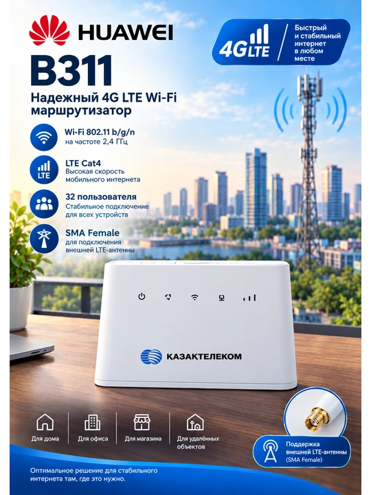 4G LTE Wi-Fi роутер Huawei B311-221, SIM, Cat.4, 150 Мбит/с, 2.4 ГГц - 
