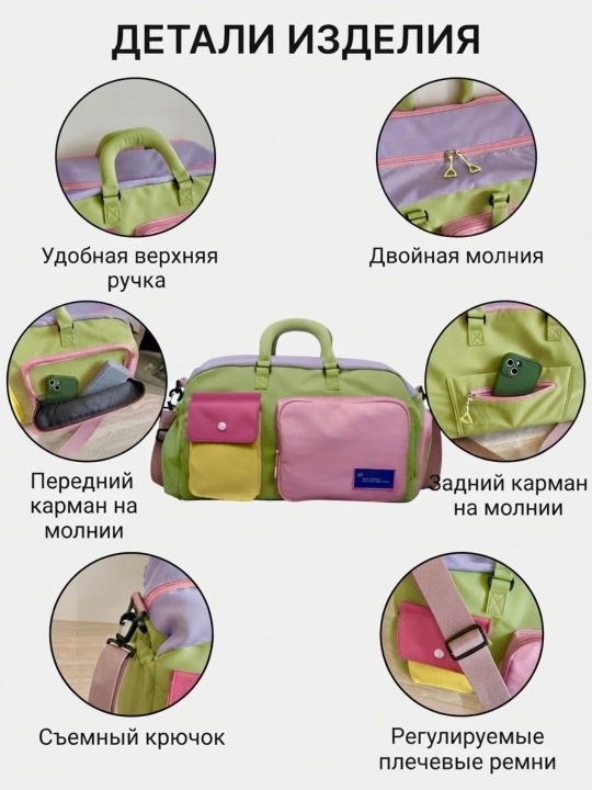 Poyabzal bo'limiga ega yorqin sayohat va sport sumkasi, qo'l yuki uchun