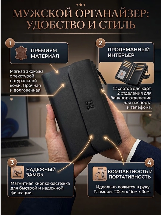 Сумка мужская через плечо, барсетка из эко-кожи - 