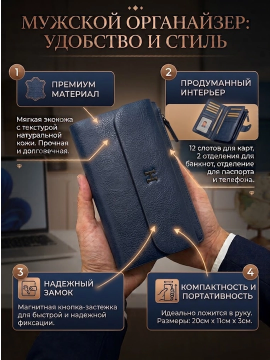 Сумка мужская через плечо, барсетка из эко-кожи - 