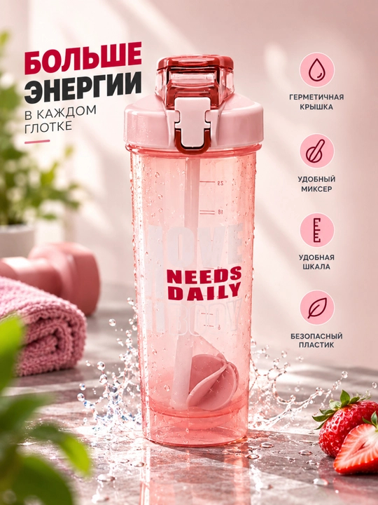 Sport sheykeri - germetik qopqoq, mikser va o‘lchov shkalasi - 