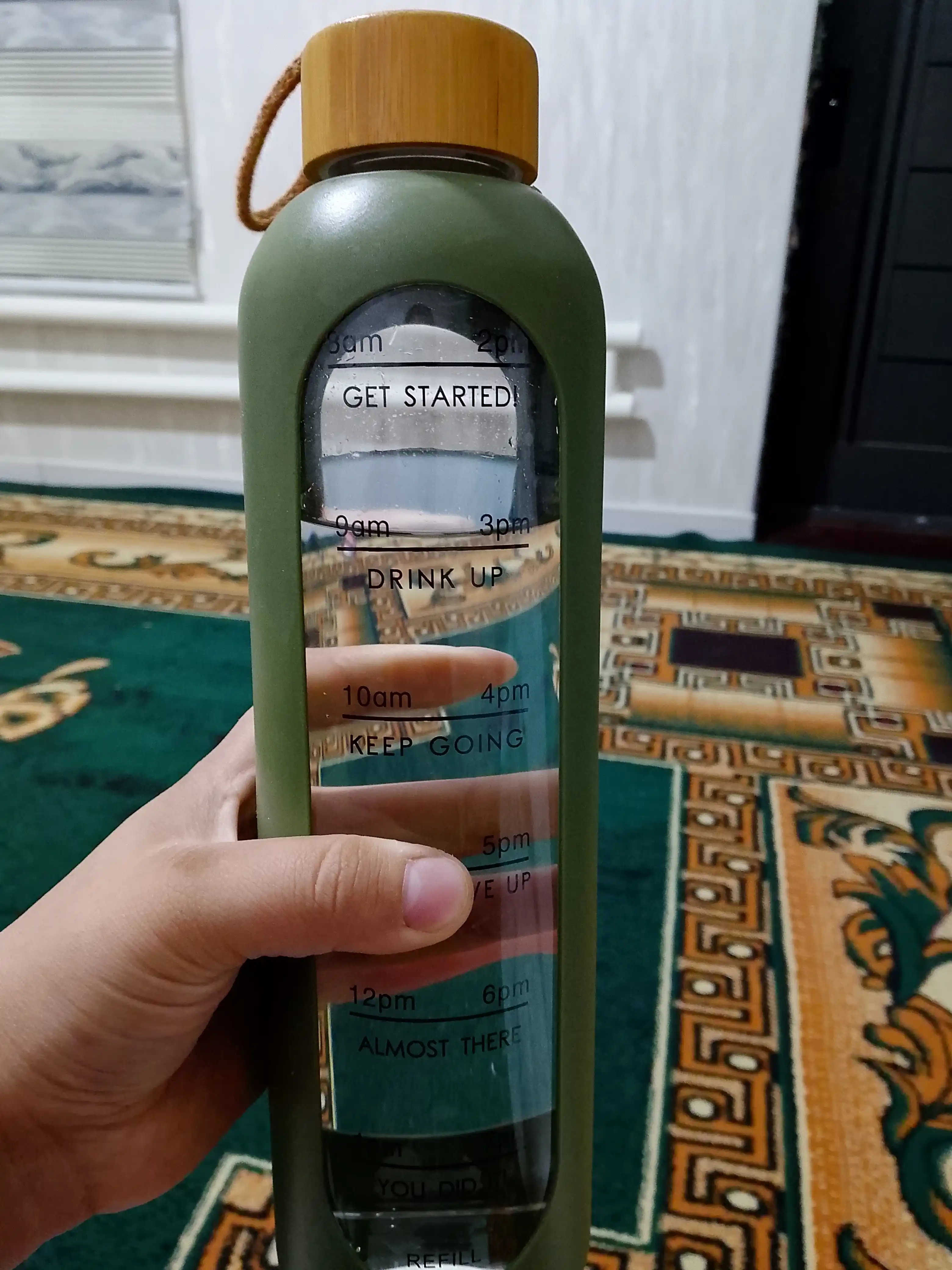Suv uchun shkalali shaffof shisha idish, 1 liter suv butilka