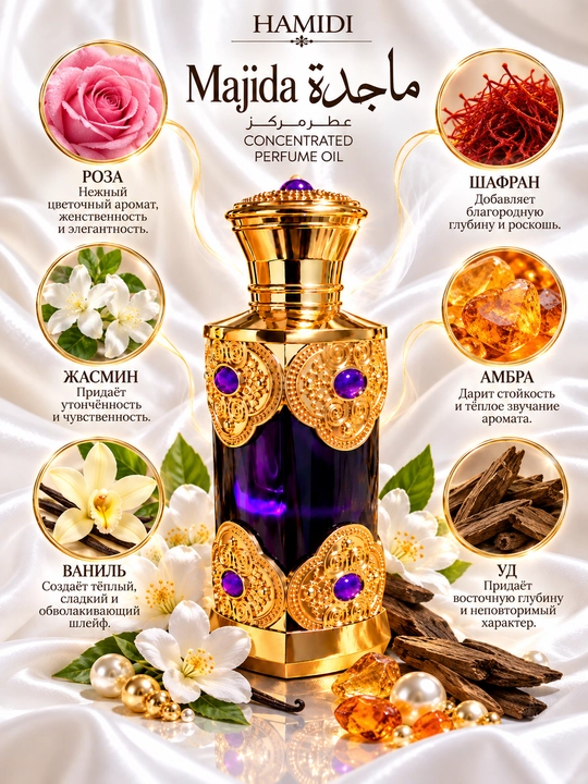 Масляные духи Hamidi Majida женские, арабский парфюм, стойкий цветочный аромат