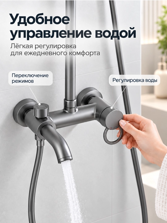 Смеситель для ванной, с тропическим душем, 3 в 1