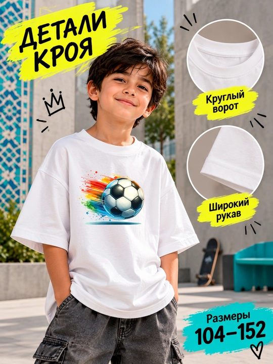 Bolalar uchun bosma naqshli katta o'lchamli futbolka - 