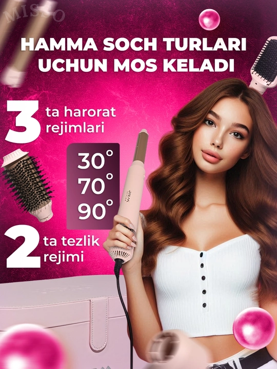 JRM Airwrap 6 tasi 1da ko'p funksiyali styler,soch quritgich,fen,jingalak,dazmol,ployka
