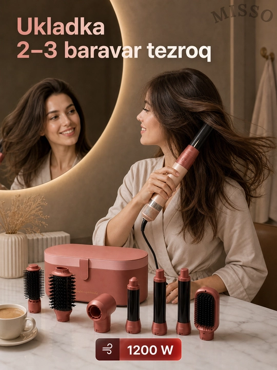 JRM Airwrap 6 tasi 1da ko'p funksiyali styler,soch quritgich,fen,jingalak,dazmol,ployka