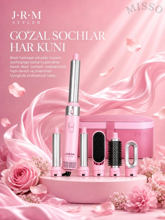 JRM Airwrap 6 tasi 1da ko'p funksiyali styler,soch quritgich,fen,jingalak,dazmol,ployka