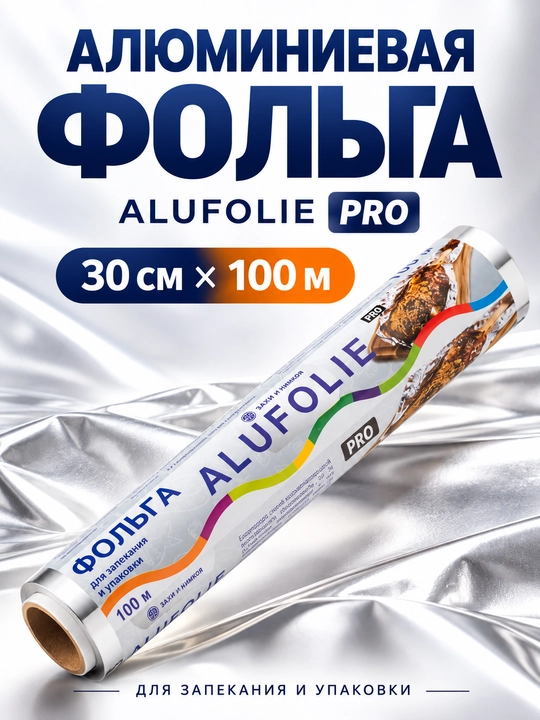 Алюминиевая Пищевая фольга ALUFOLIE 30 см х 100 метр в рулоне - 