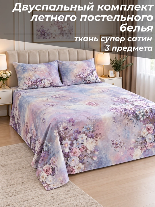 Комплект постельного белья летний, суперсатин, двуспальные и односпальные комплекты