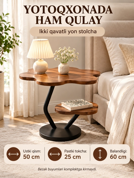 Jurnal stoli, dekorativ stol, yonma-yon qo‘yiladigan stol, mustahkam stol