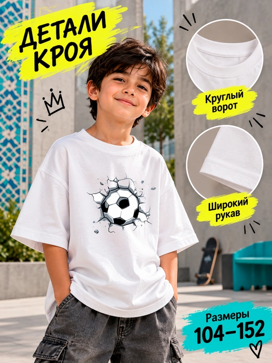 Bolalar uchun bosma naqshli katta o'lchamli futbolka