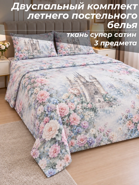 Комплект постельного белья летний, суперсатин, двуспальные и односпальные комплекты