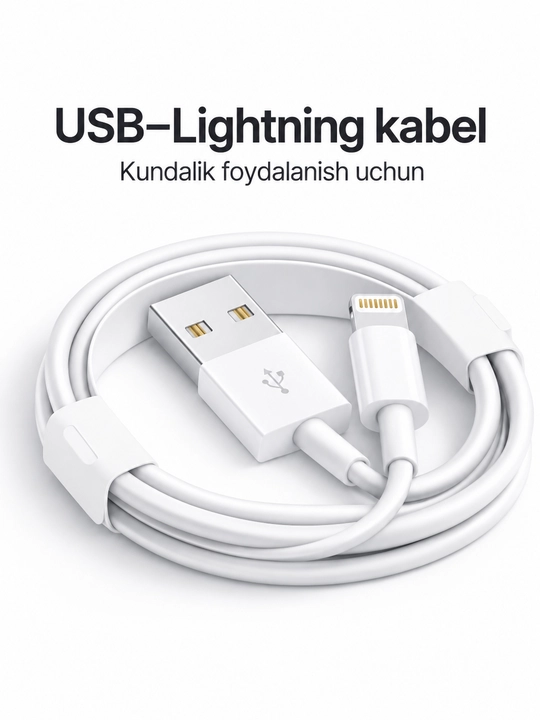 USB – Lightning kabel, iPhone uchun, tez zaryadlash va ma’lumot uzatish