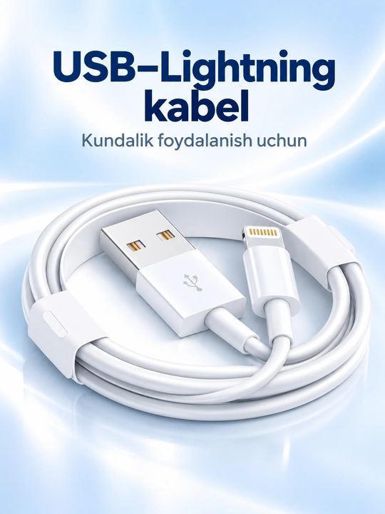 USB – Lightning kabel, iPhone uchun, tez zaryadlash va ma’lumot uzatish