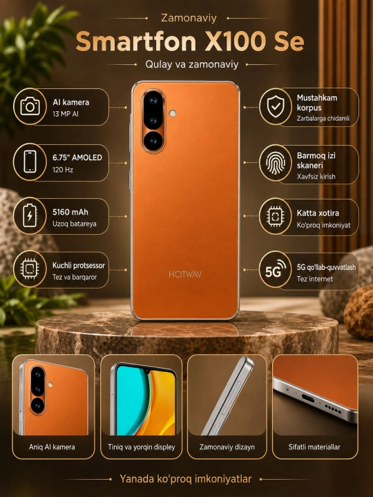 Смартфон hotwav A36, 64GB Rom 12GB Ram, 13 AI Мп Kamera, 5160 мАч, Android 16 - 
