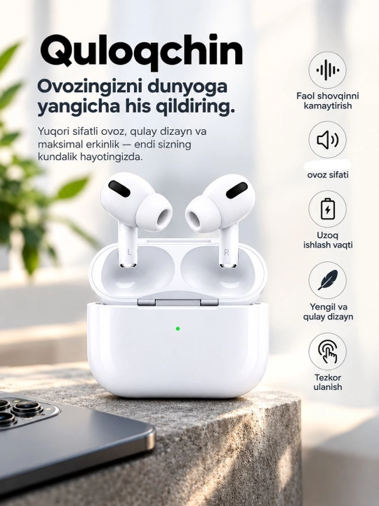 Simsiz quloqchin Pro 2, Pro 3, Pods 4 sensorli, iPhone va Android uchun naushnik