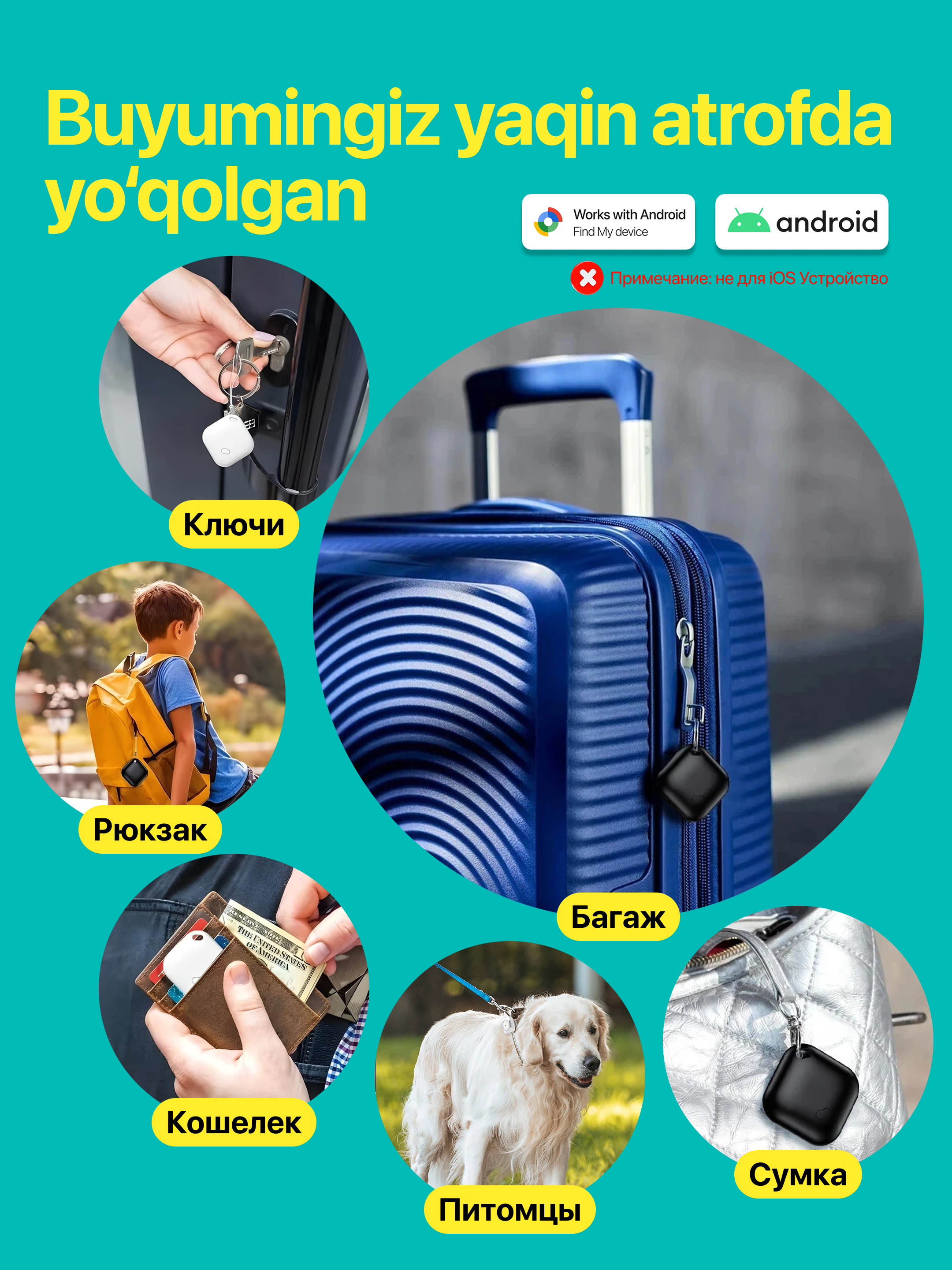 Smart GPS Tag – умный Bluetooth-трекер, для поиска вещей Android Find Hub - 