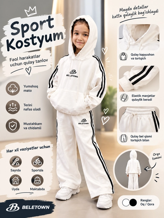 Детский спортивный костюм, для девочек, худи, спортивные брюки - 