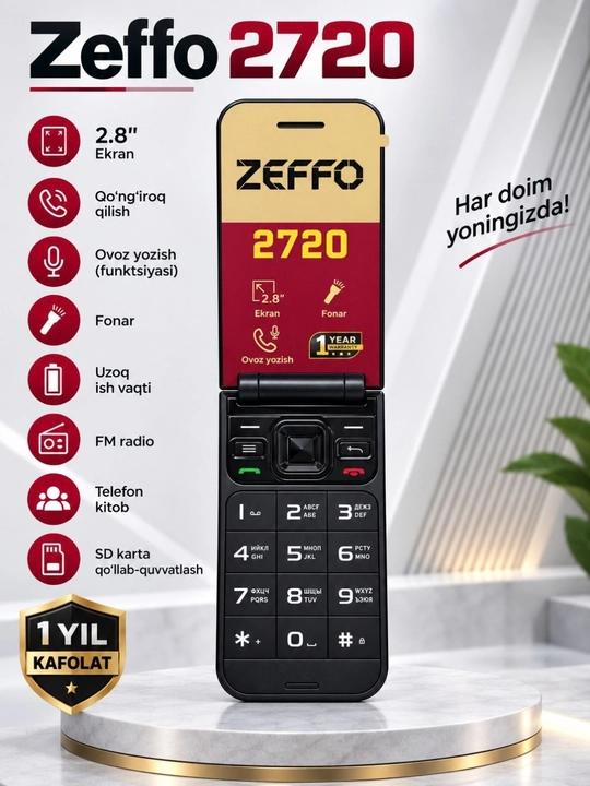Zeffo 2720 Flip. Аккумулятор 1400 мАч Раскладной телефон Гарантия на обслуживание один год