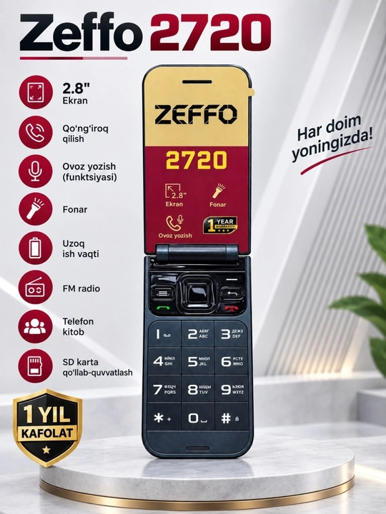 Zeffo 2720 Flip. Аккумулятор 1400 мАч Раскладной телефон Гарантия на обслуживание один год