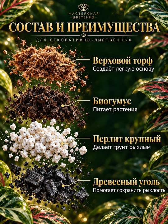 Xona manzarali-bargli o‘simliklari uchun universal professional substrat