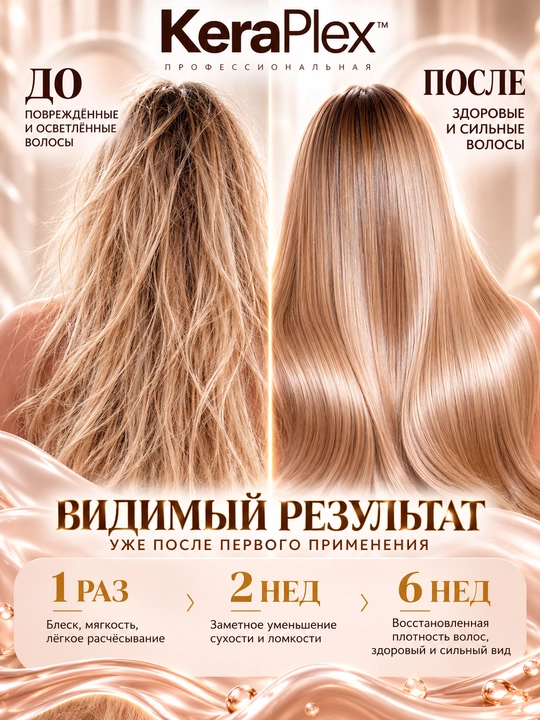 Набор для поврежденных волос с кератином KeraPlex: шампунь + кондиционер, 380 мл