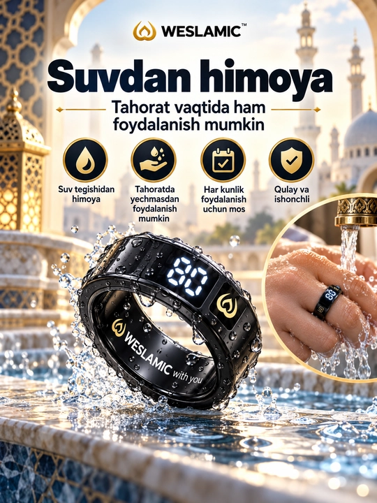 WESLAMIC iTasbih Peace 1 aqlli tasbeh uzugi, zikr hisoblagichi, displey, ilova