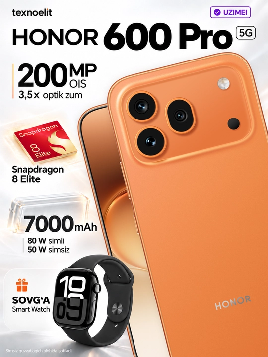 Honor 600 Pro 5G smartfoni, 200 MP kamera, 7000 mA/h batareya, flagman Snapdragon 8 Elite - 
