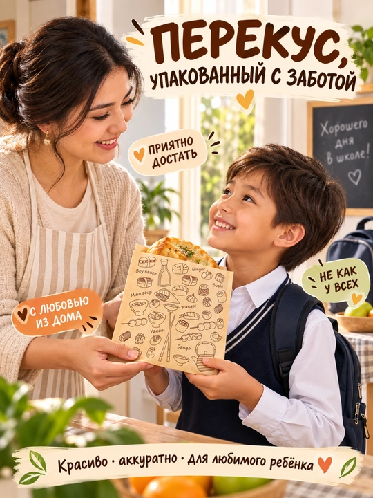Пакеты для завтраков и школьных перекусов, для бутербродов и выпечки, с рисунком