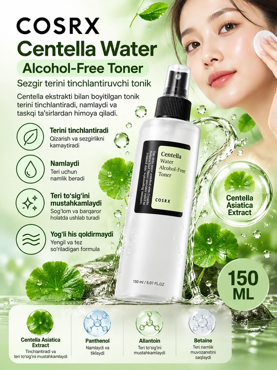 Yuz uchun toner, Anua, Axis-Y, Numbuzin, Centella, Medicube, Cosrx, SOMEBYMI, The ordinary