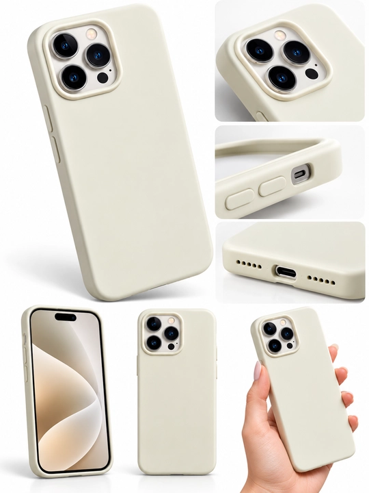 IPhone 13 Pro Max uchun silikon g‘ilof, yumshoq, krem rang