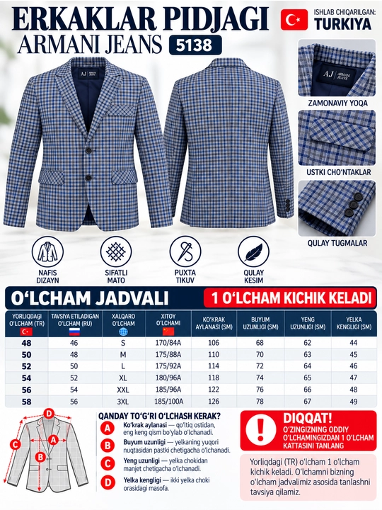 Мужской пиджак с квадратным узором, мужская одежда, Armani jeans 5138