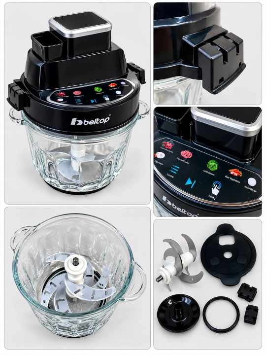 Go'sht maydalagich "BELTOP" sensor boshqaruv, 600W, 3 litr shisha idish, 6 xil dastur