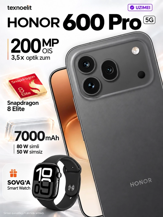 Honor 600 Pro 5G smartfoni, 200 MP kamera, 7000 mA/h batareya, flagman Snapdragon 8 Elite - 